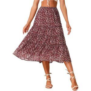 Women's Floral Skirts Chiffon A-line Long Tiered Ruffle Boho Midi